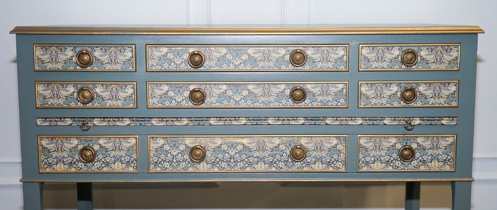 EUCALYPTUS GREEN & GOLD CONSOLE TABLE SIDEBOARD STRAWBERRY THIEF WILLIAM MORRIS