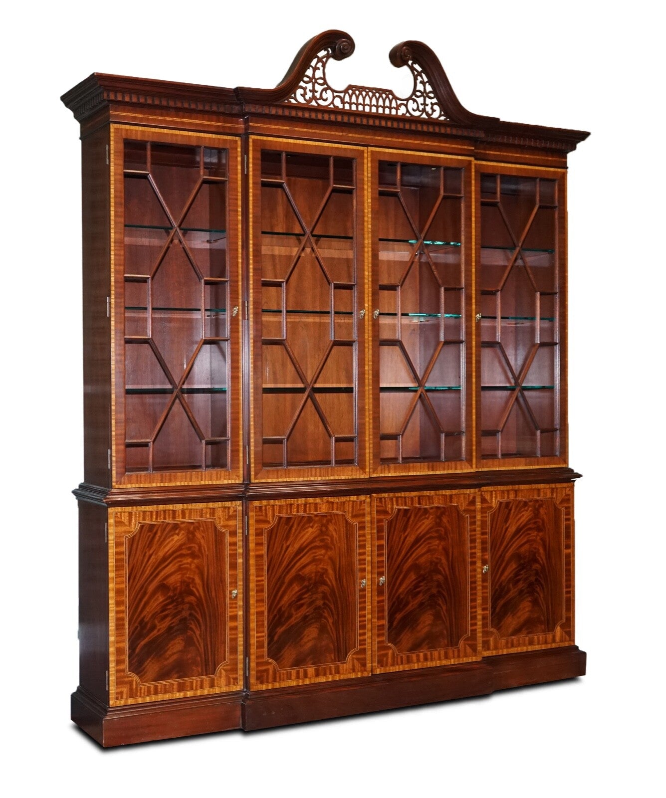 LARGE GEORGIAN STYLE MAHOGANY BREAKFRONT BOOKCASE COUNCILL FURNITURE