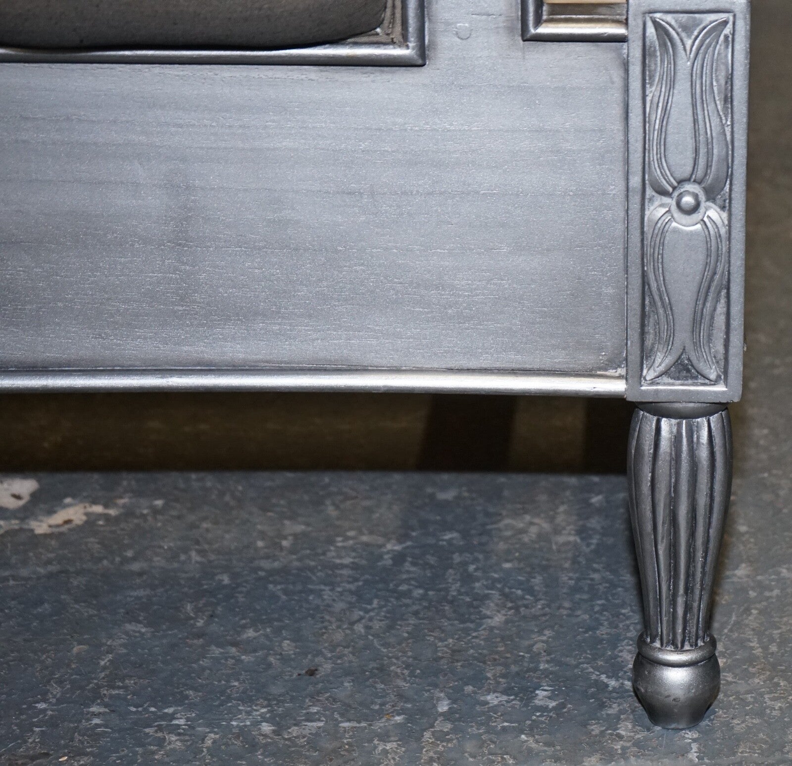 BEAUTIFUL FRENCH SILVER FRAME BUTTON BACKED KING SIZE WOODEN BED FRAME