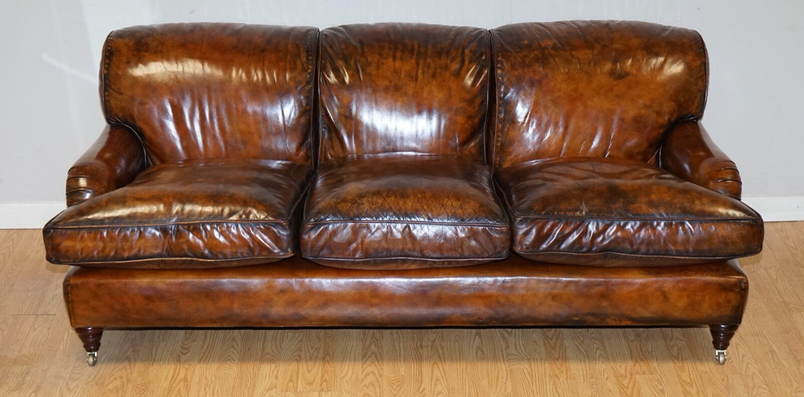 FULLY RESTORED HAND DYED LEATHER SOFA HOWARD & SONS STYLE FEATHER FILLED