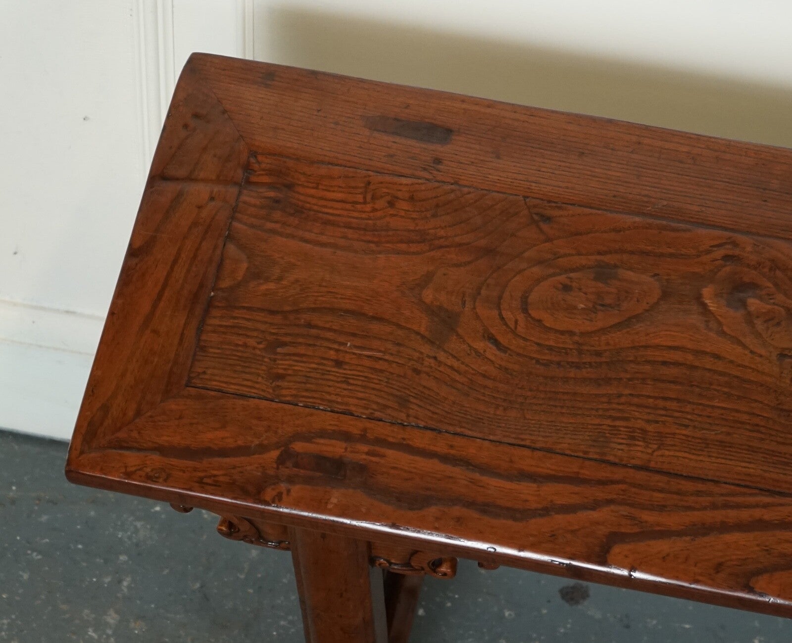 LATE 19TH CENTURY CHINESE ALTAR TABLE BENCH ELM WOOD J1