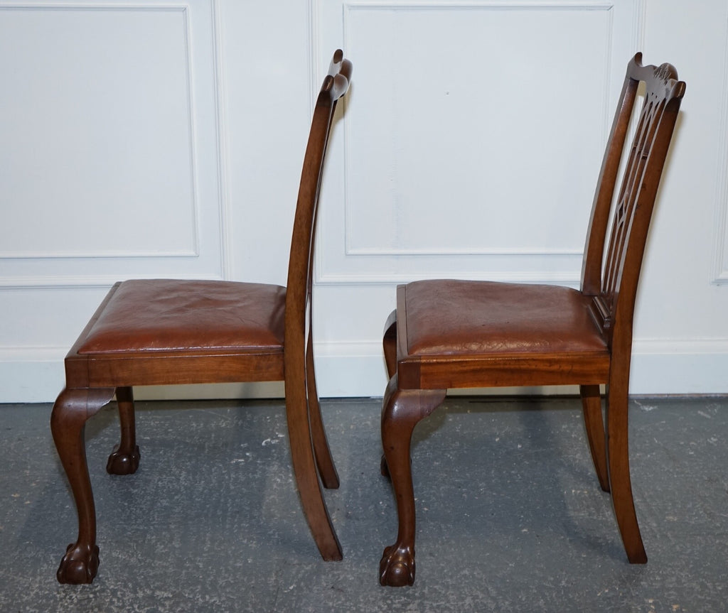 CHIPPENDALE STYLE 5 DINING CHAIRS WITH LEATHER SEATS PERFECT FOR ROUND TABLE