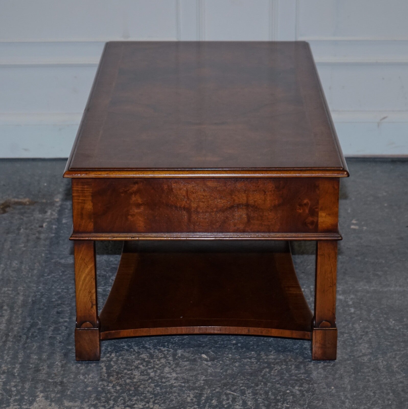 VINTAGE BRIGHTS OF NETTLEBED BURR WALNUT COFFEE TABLE WITH TWO DEEP DRAWERS