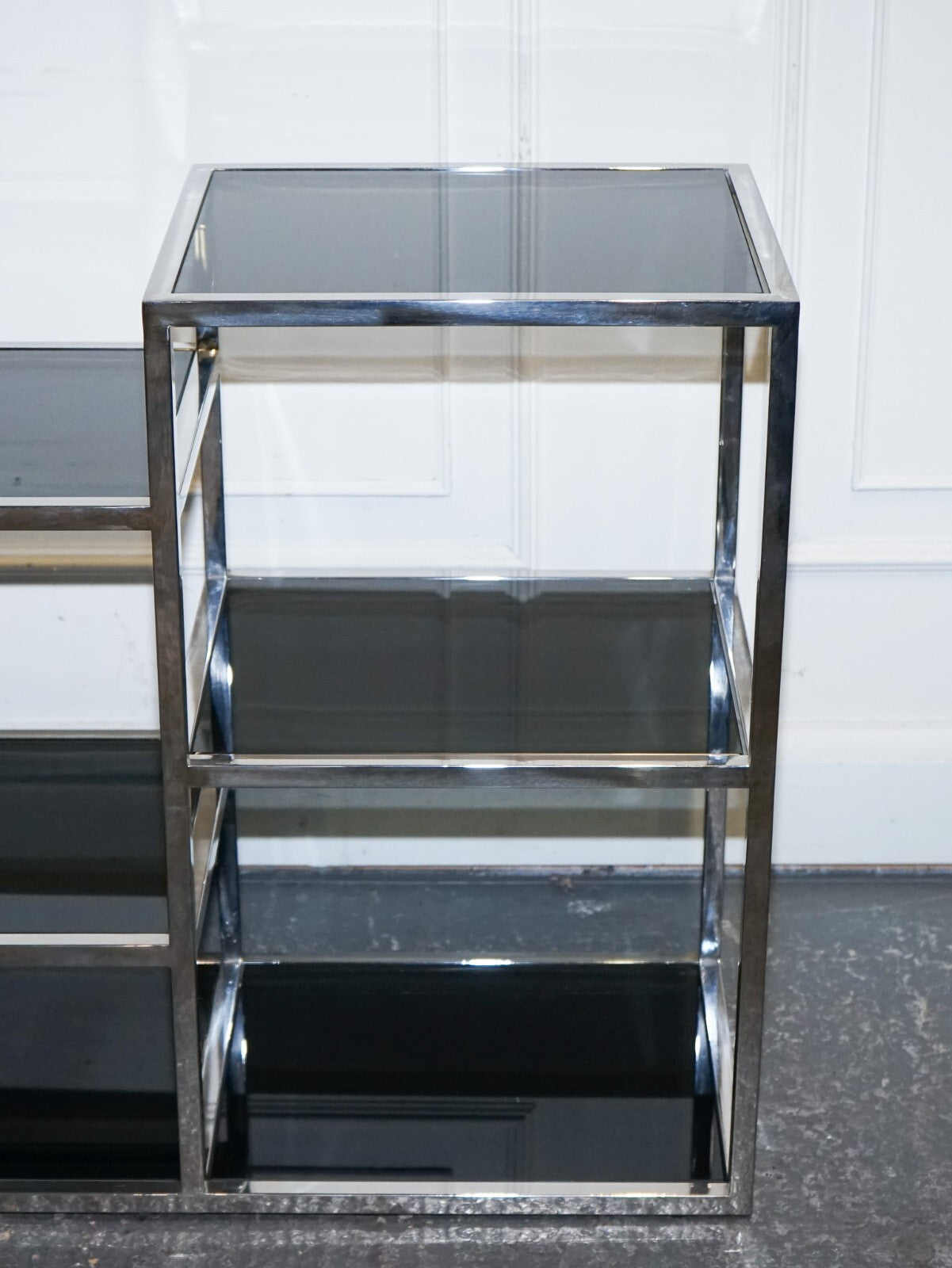 SHOWROOM CASA PADRINO SMOKED GLASS POLiSHED STAINLESS STEEL CONSOLE TABLE