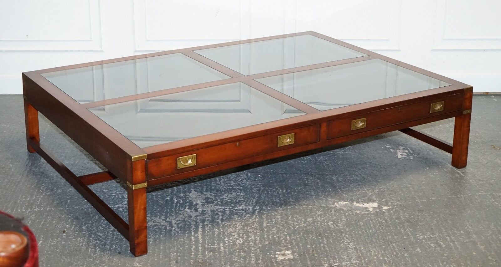 VERY LARGE COFFEE TABLE WITH INLAID GLASS PANELS  MADE BY KENNEDY HARRODS