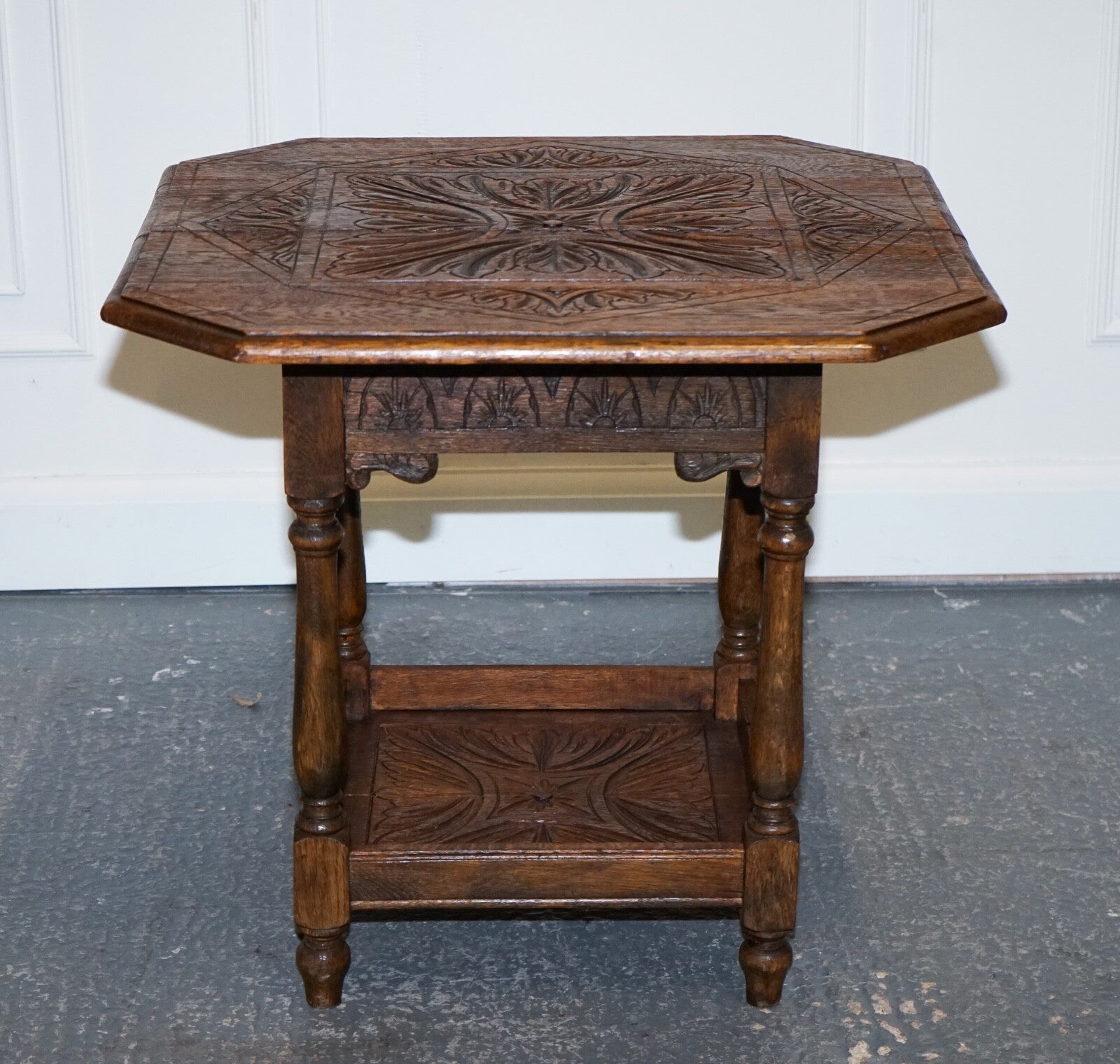LOVELY CARVED GOTHIC OAK SIDE TABLE
