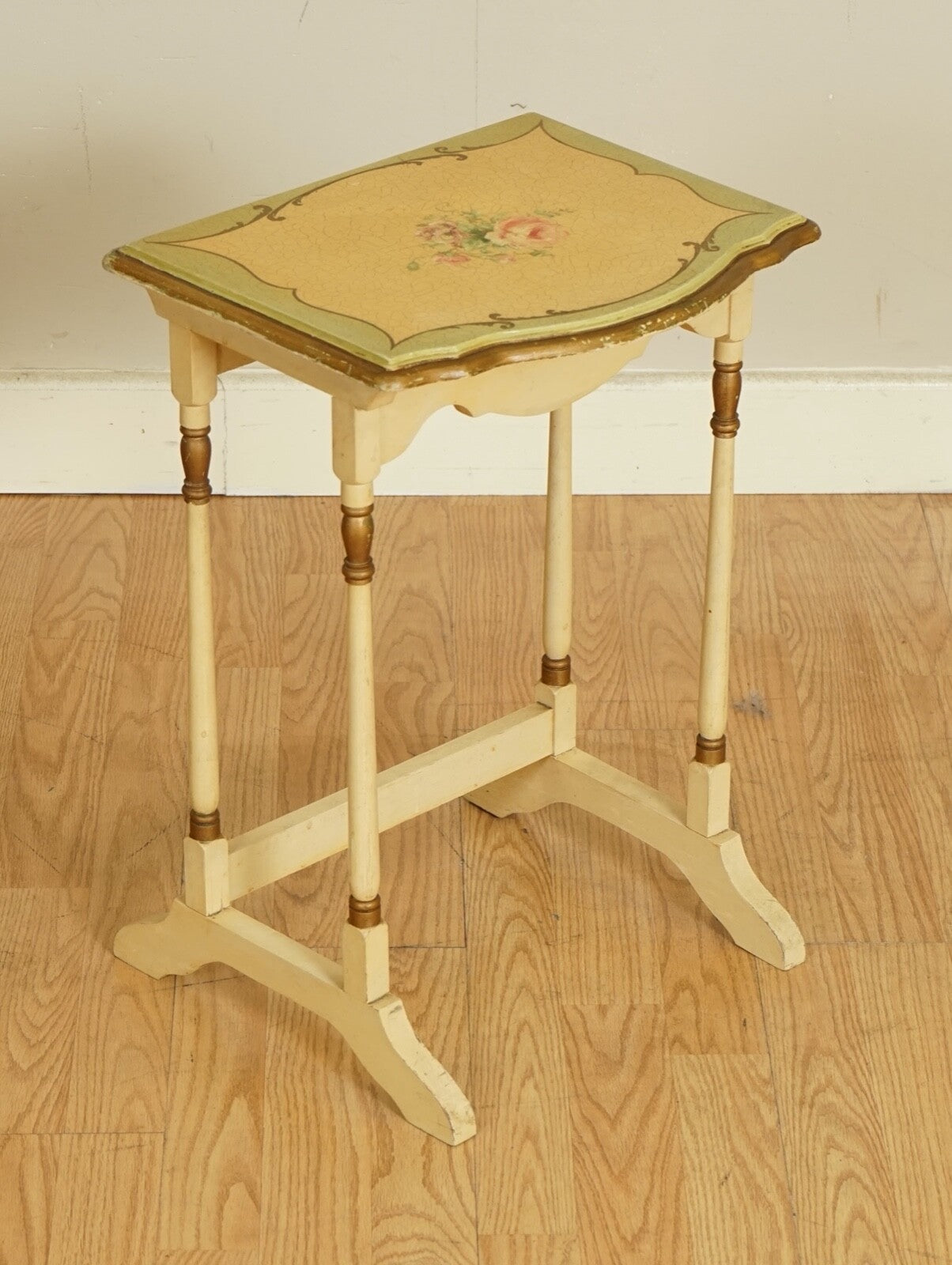 VINTAGE FRENCH HAND PAINTED FLORAL NEST OF TABLES