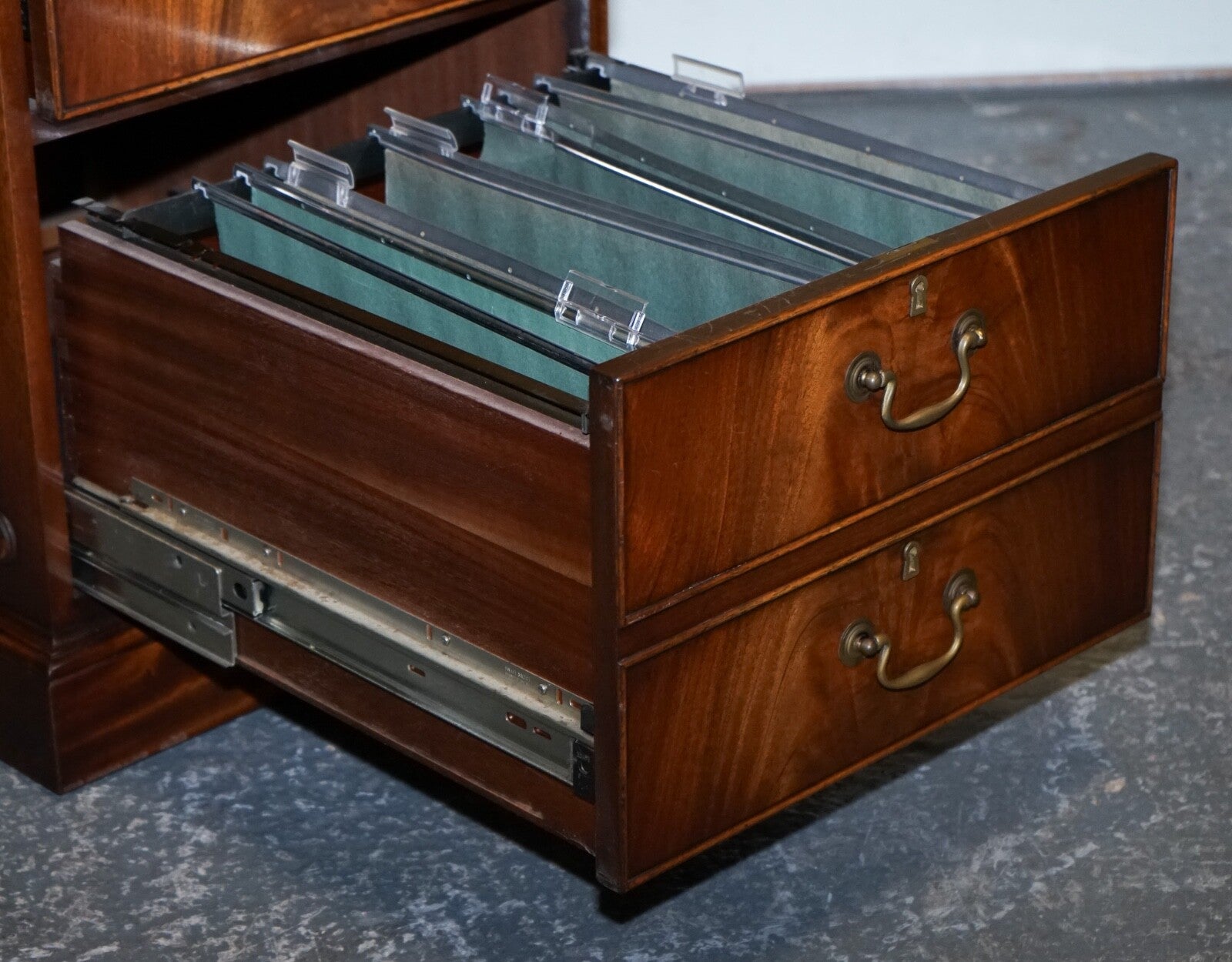 BEVAN FUNNELL FILLING CABINET RARE SAGE BLUE LEATHER VARIOUS SIZE FOLDERS