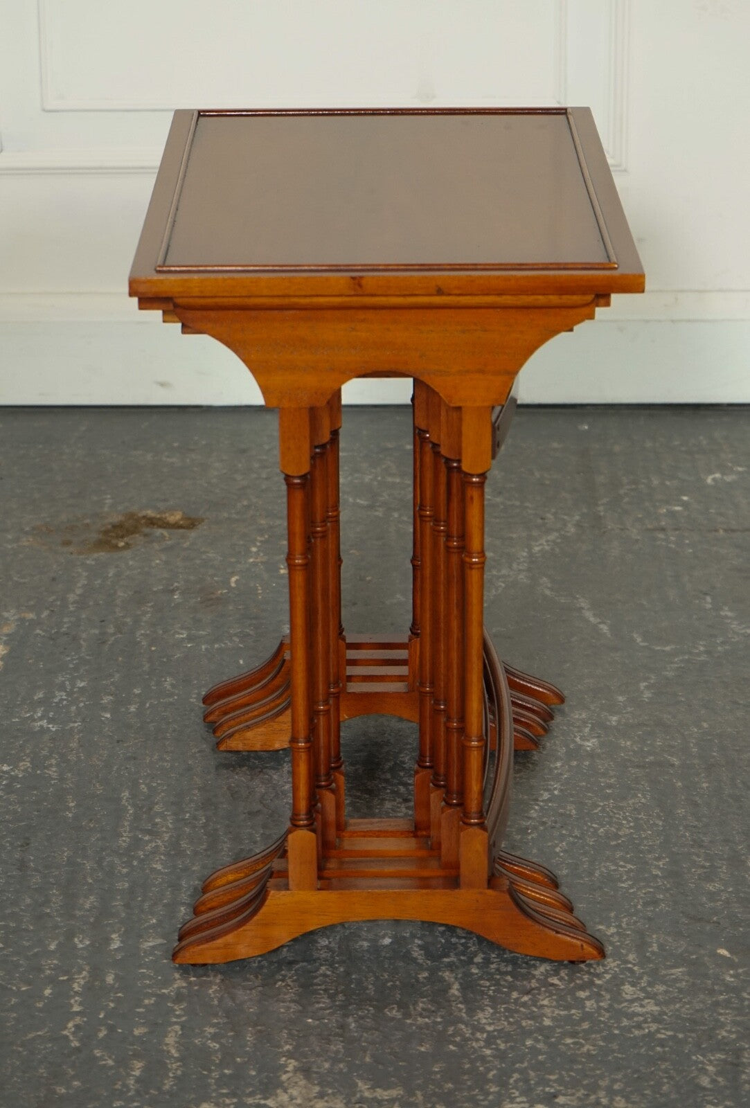 BEVAN FUNNELL YEW WOOD FAUX BAMBOO NEST OF FOUR TABLES