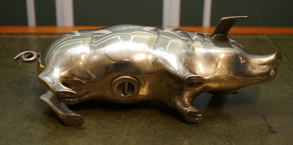 1920s ANTIQUE DECORATIVE BRASS PIGGY BANK
