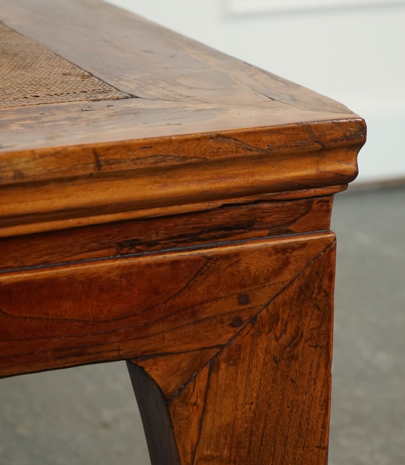 LARGE ANTIQUE CHINESE OPIUM COFFEE TABLE WITH CANE INSET TOP J1