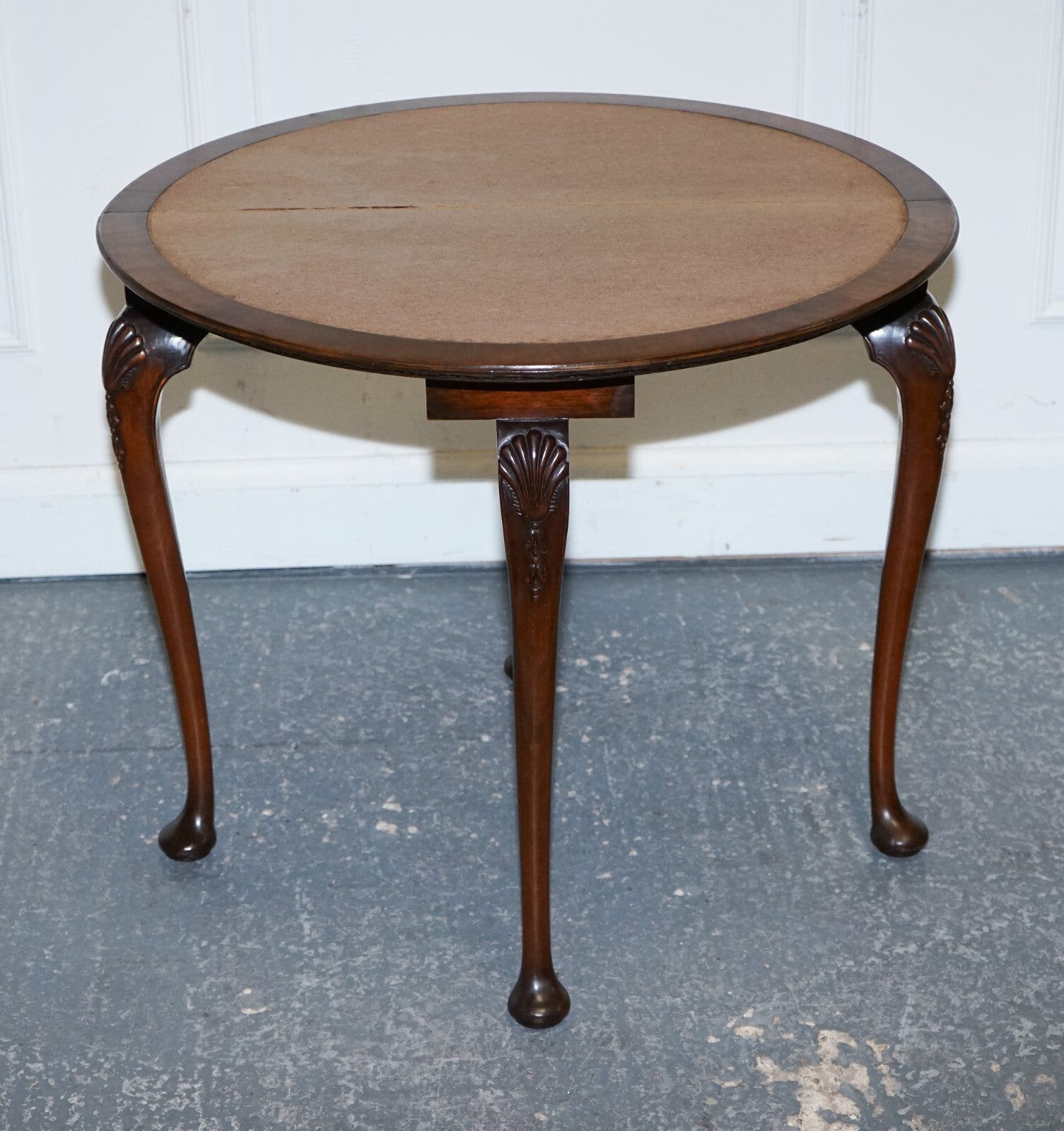 ANTIQUE BURR WALNUT DEMI LUNE CARD GAMES SIDE OCCASIONAL TABLE