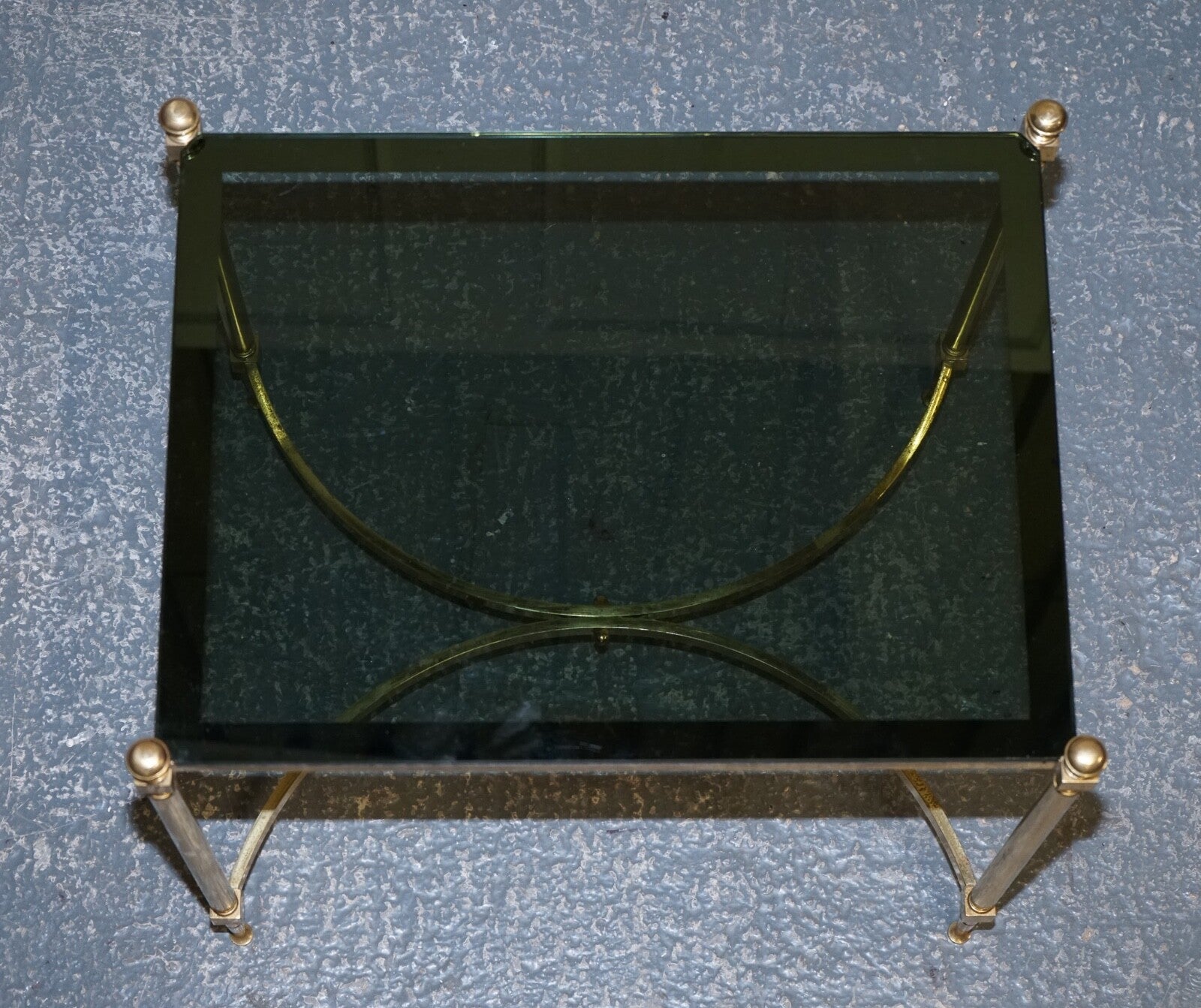 FRENCH HOLLYWOOD REGENCY 1960s BRASS & SMOKED GLASS COFFEE TABLE