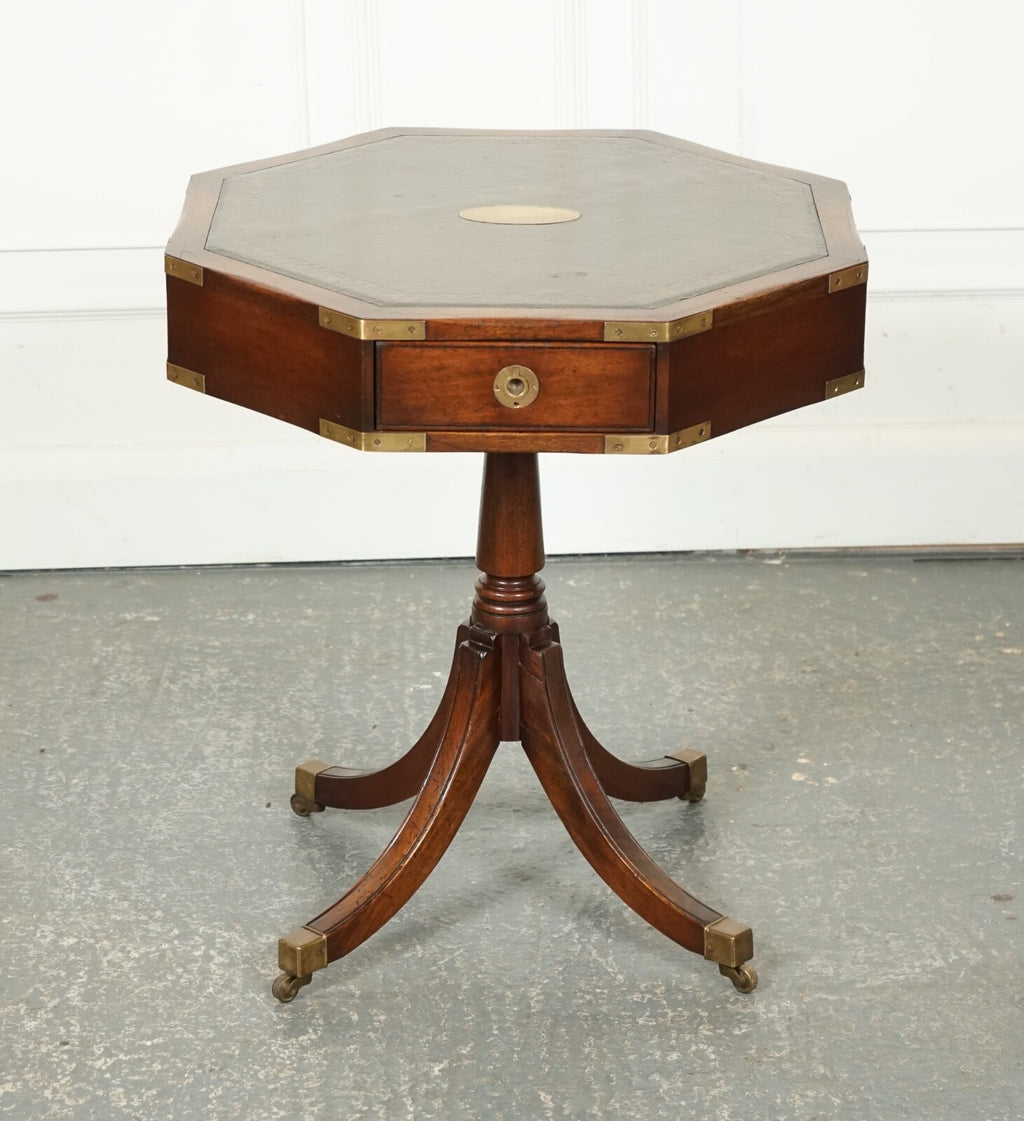 REVOLVING MILITARY CAMPAIGN REGENCY STYLE DRUM SIDE END TABLE BEVAN FUNNELL