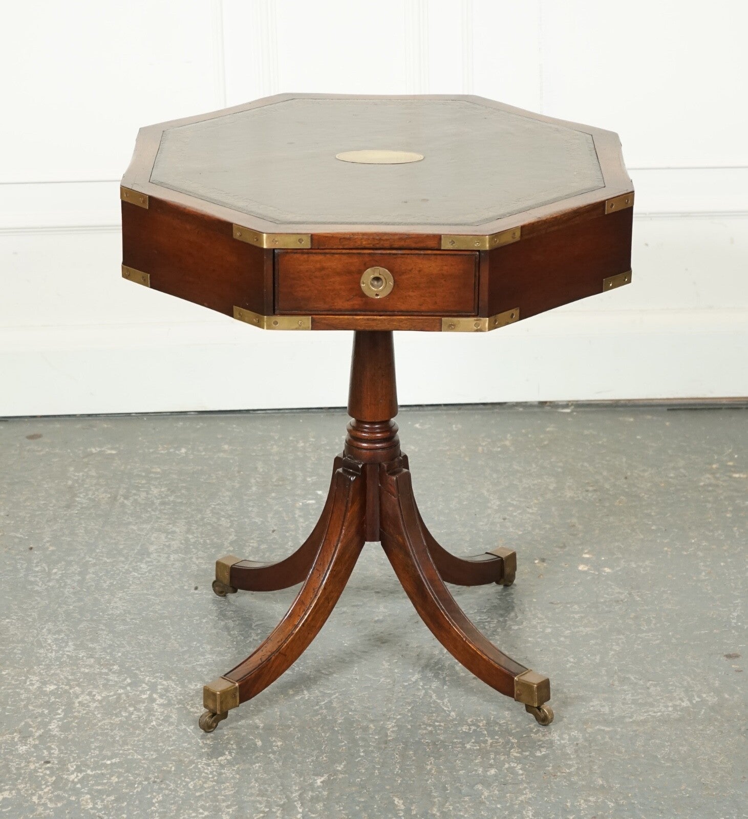 REVOLVING MILITARY CAMPAIGN REGENCY STYLE DRUM SIDE END TABLE BEVAN FUNNELL