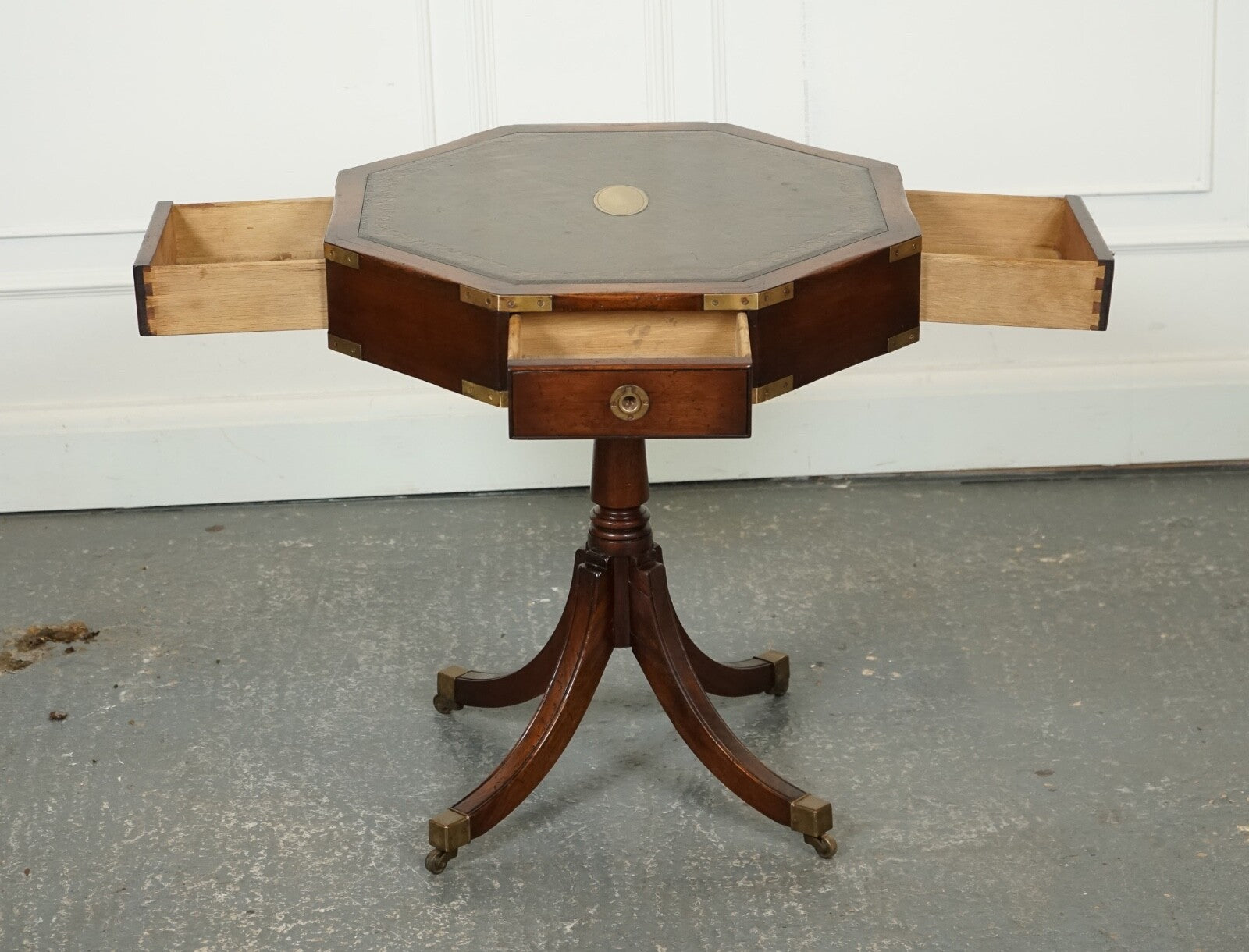 REVOLVING MILITARY CAMPAIGN REGENCY STYLE DRUM SIDE END TABLE BEVAN FUNNELL