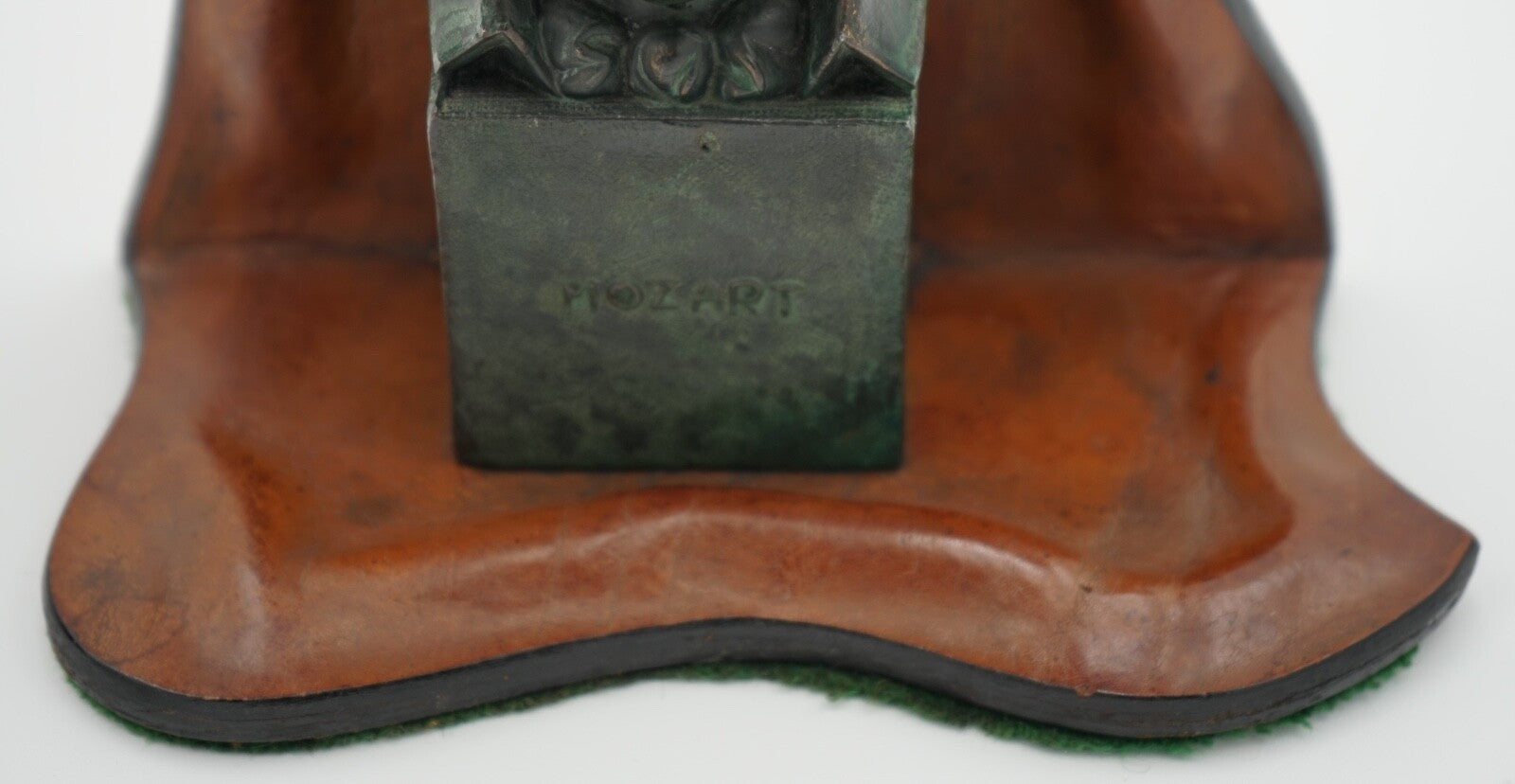 VERY RARE MOZART AND BEETHOVEN LEATHER BOOKENDS WITH LOVELY PATINA
