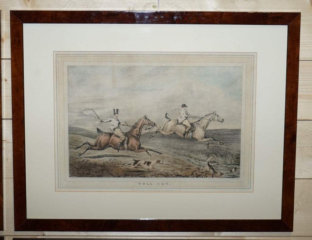 SET OF FOUR PRINTS BURR WALNUT FRAMES IN THE MANNER OF HENRY THOMAS ALKEN