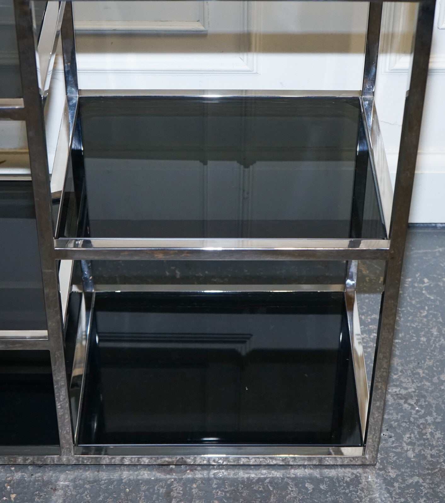 SHOWROOM CASA PADRINO SMOKED GLASS POLiSHED STAINLESS STEEL CONSOLE TABLE