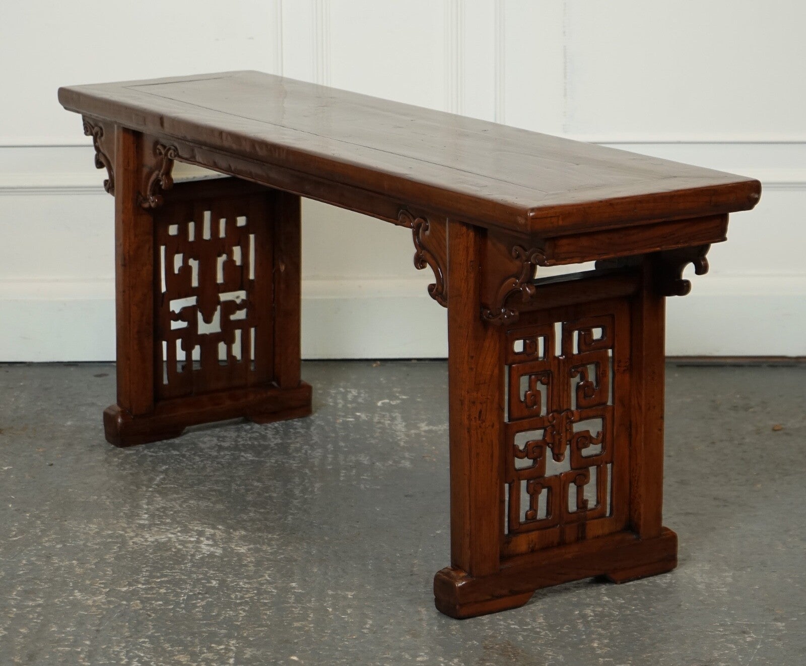 LATE 19TH CENTURY CHINESE ALTAR TABLE BENCH ELM WOOD J1