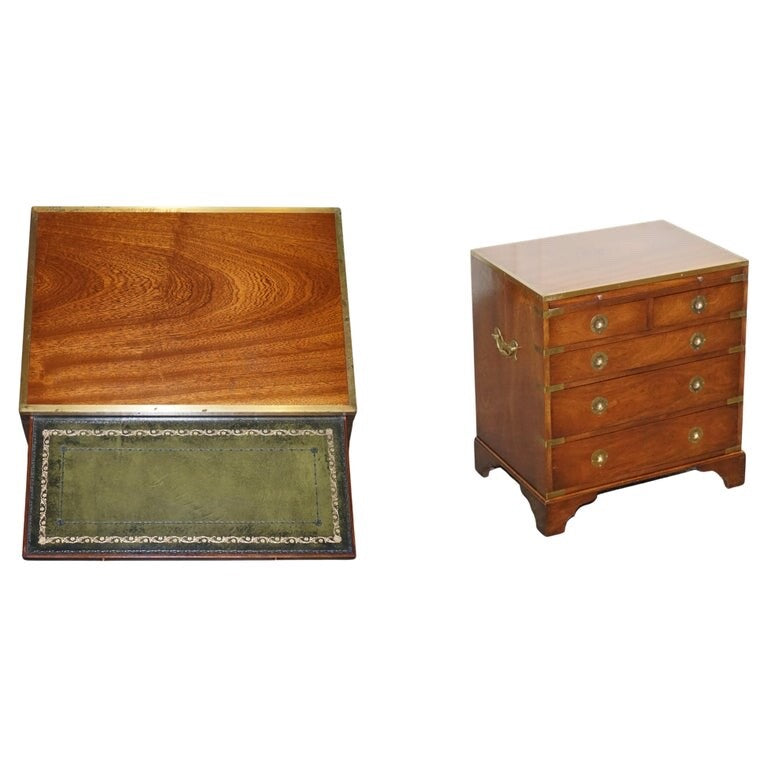 MILITARY CAMPAIGN SMALL CHEST OF DRAWERS SIDE TABLE WITH LEATHER SLIDE OUT TRAY