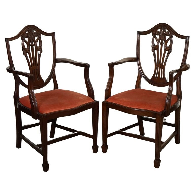 LOVELY PAIR OF VICTORIAN HEPPLEWHITE CARVER HALLWAY SIDE CHAIRS FEATHER FILLED