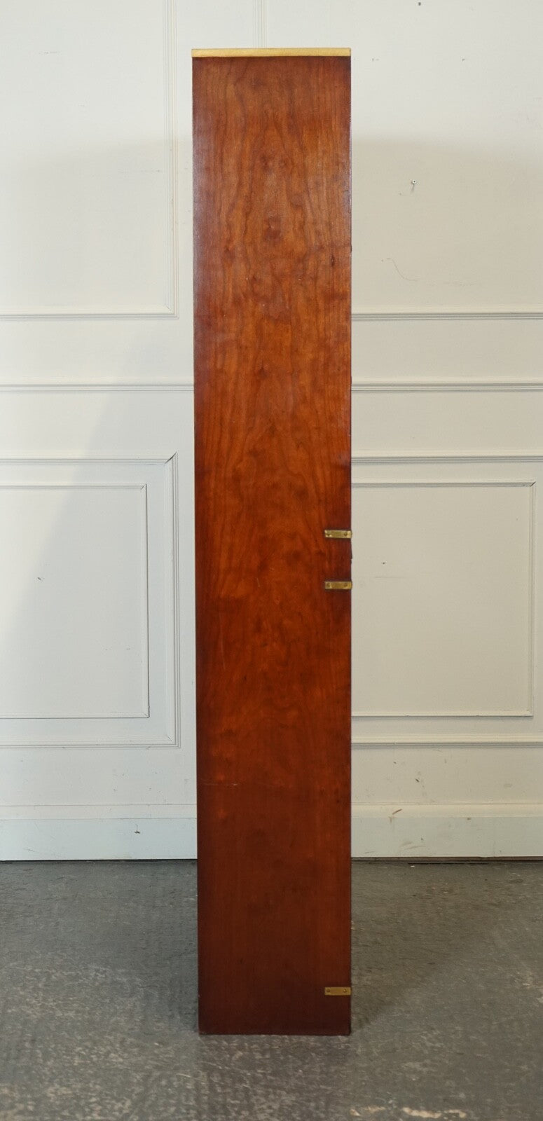 HARRODS LONDON KENNEDY THREE DRAWERS BURR YEW WOOD & BRASS MILITARY BOOKCASE