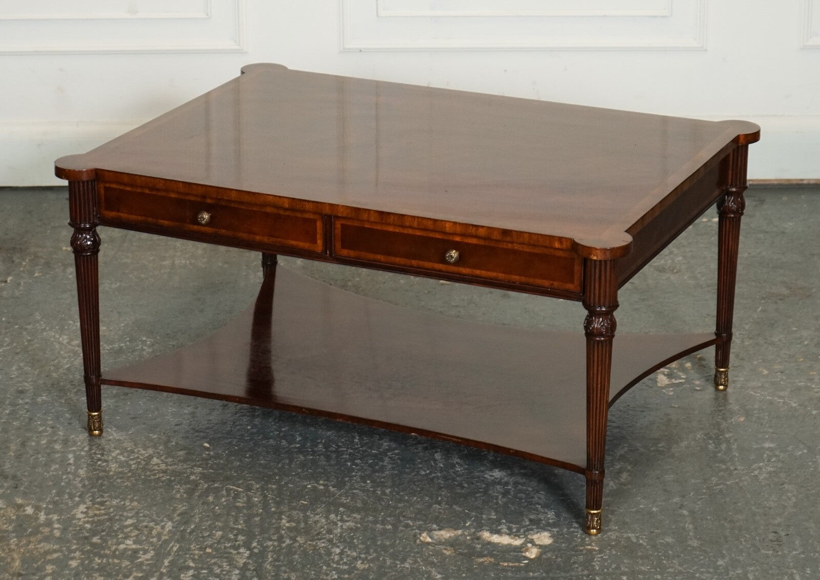 REGENCY STYLE COFFEE TABLE WITH FOUR DRAWERS BRASS FEET