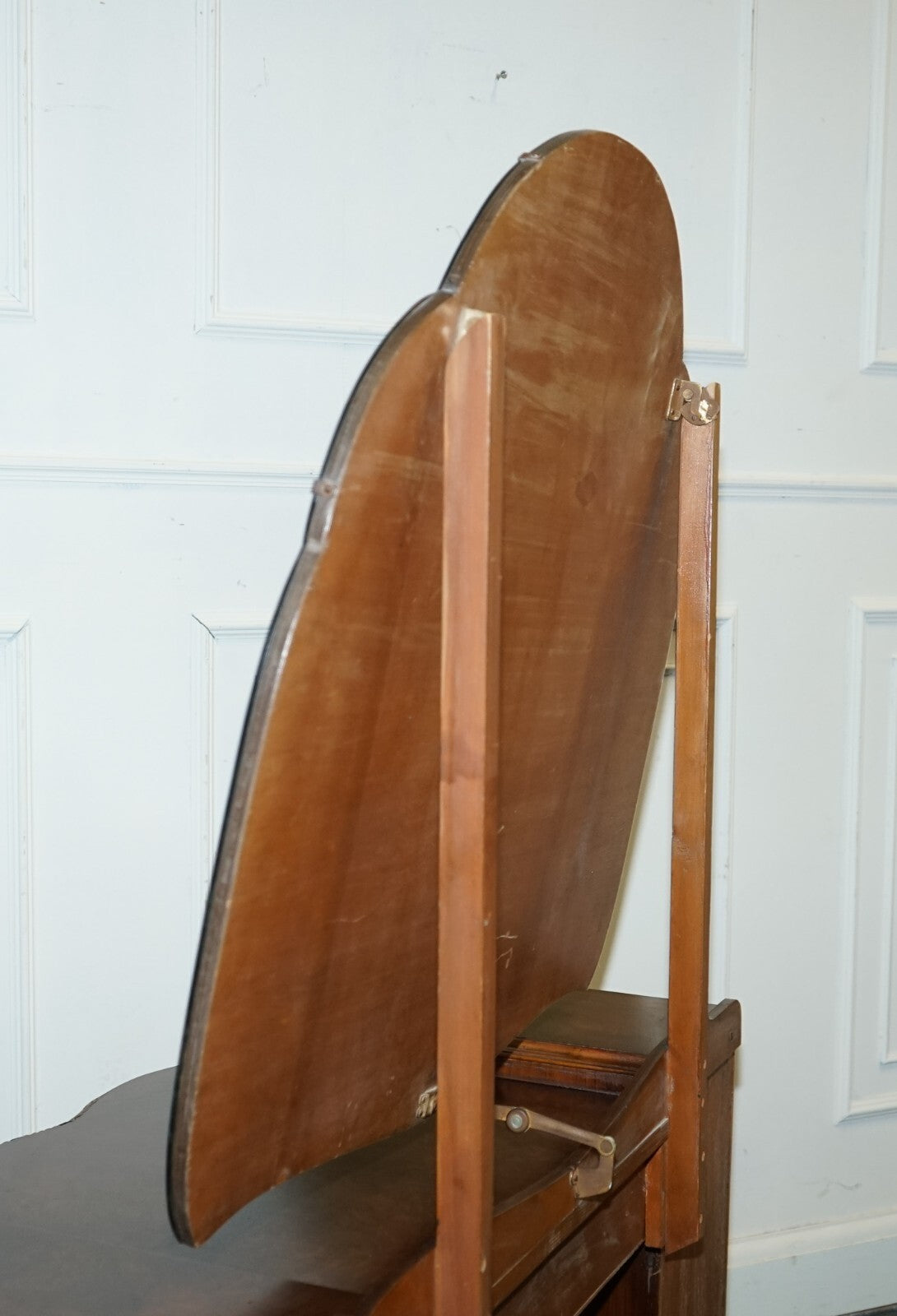 ANTIQUE 1920'S ART DECO BURR WALNUT DRESSING TABLE WITH LARGE MIRROR