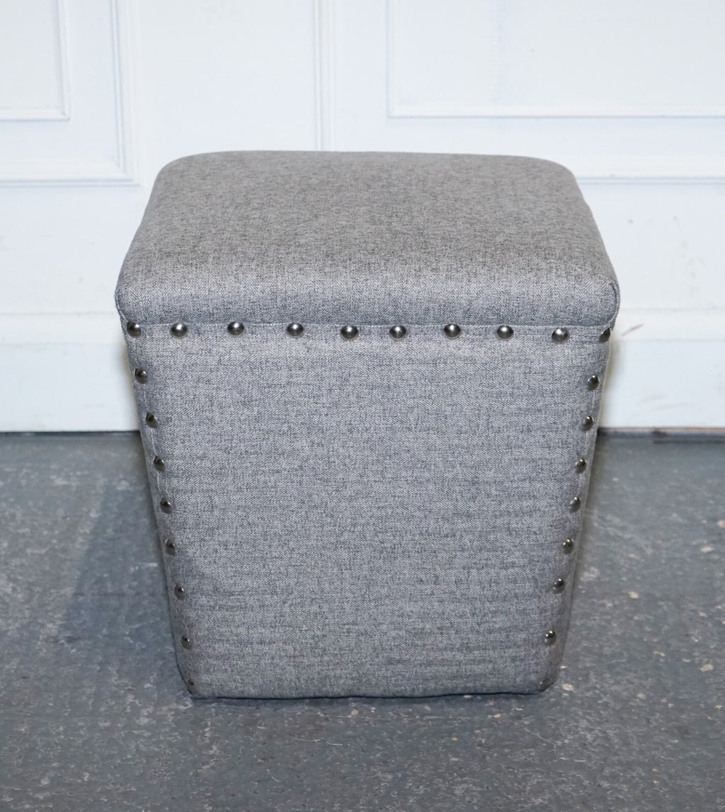 LOVELY PAIR OF GREY FABRIC STUDDED FOOTSTOOLS SiDE STAND STOOL