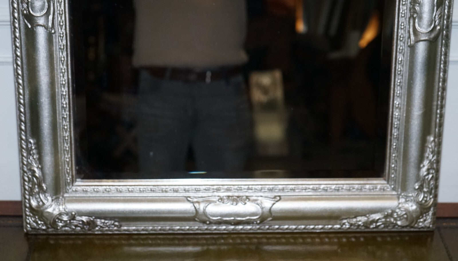 VINTAGE SILVER CARVED SILVER BEVELLED RECTANGULAR MiRROR