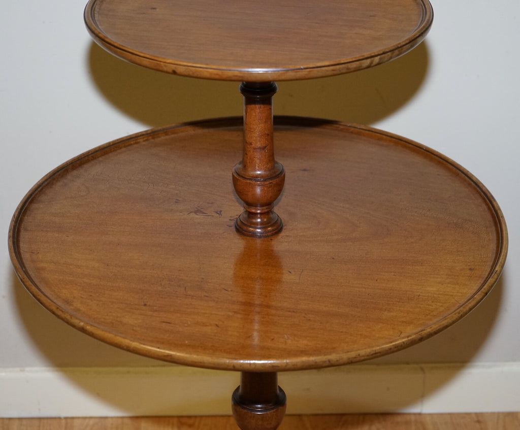 LARGE VICTORIAN CIRCA 1880 MAHOGANY QUEEN ANNE CIRCULAR 2 TIER DUMBWAITER TABLE