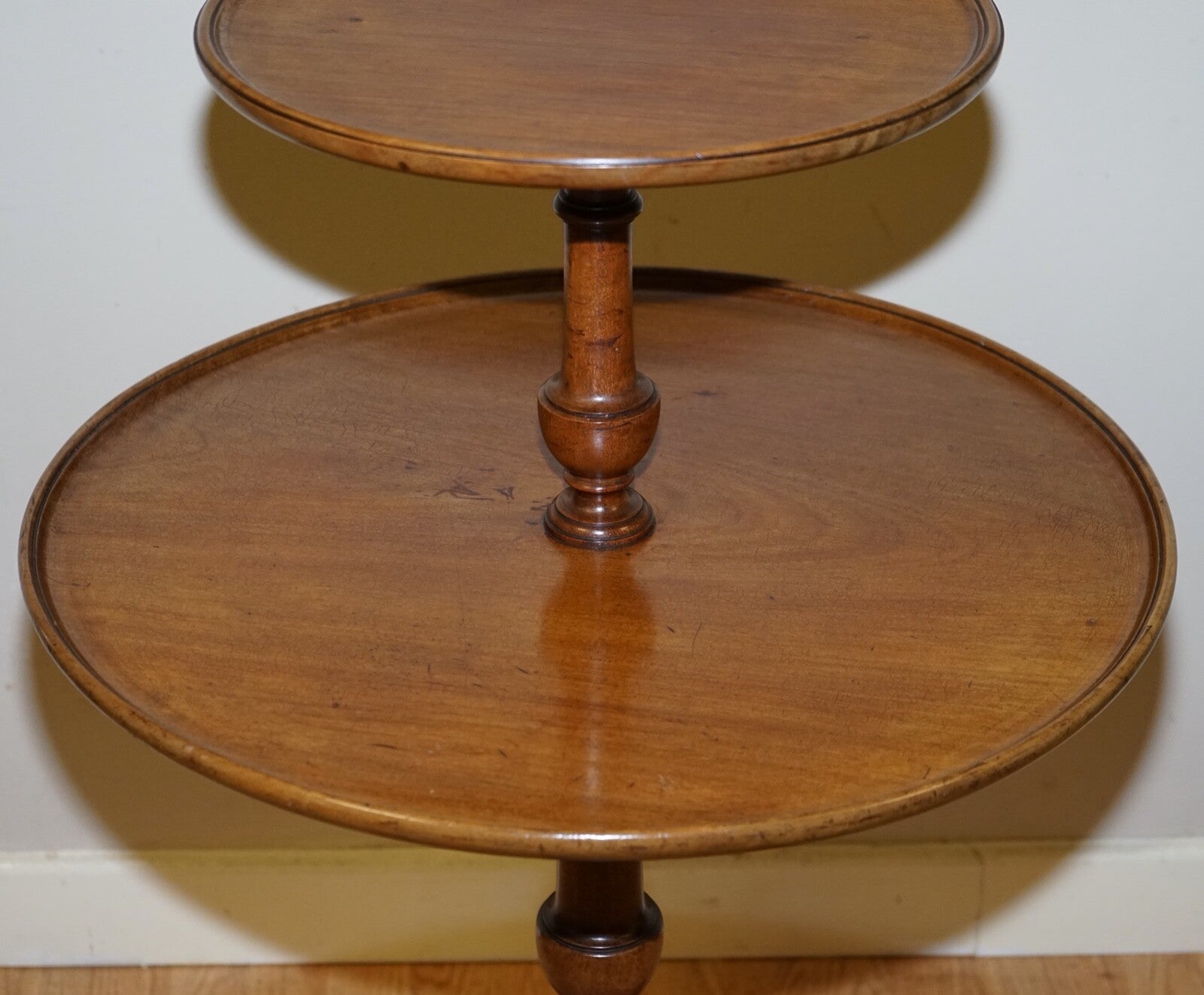 LARGE VICTORIAN CIRCA 1880 MAHOGANY QUEEN ANNE CIRCULAR 2 TIER DUMBWAITER TABLE