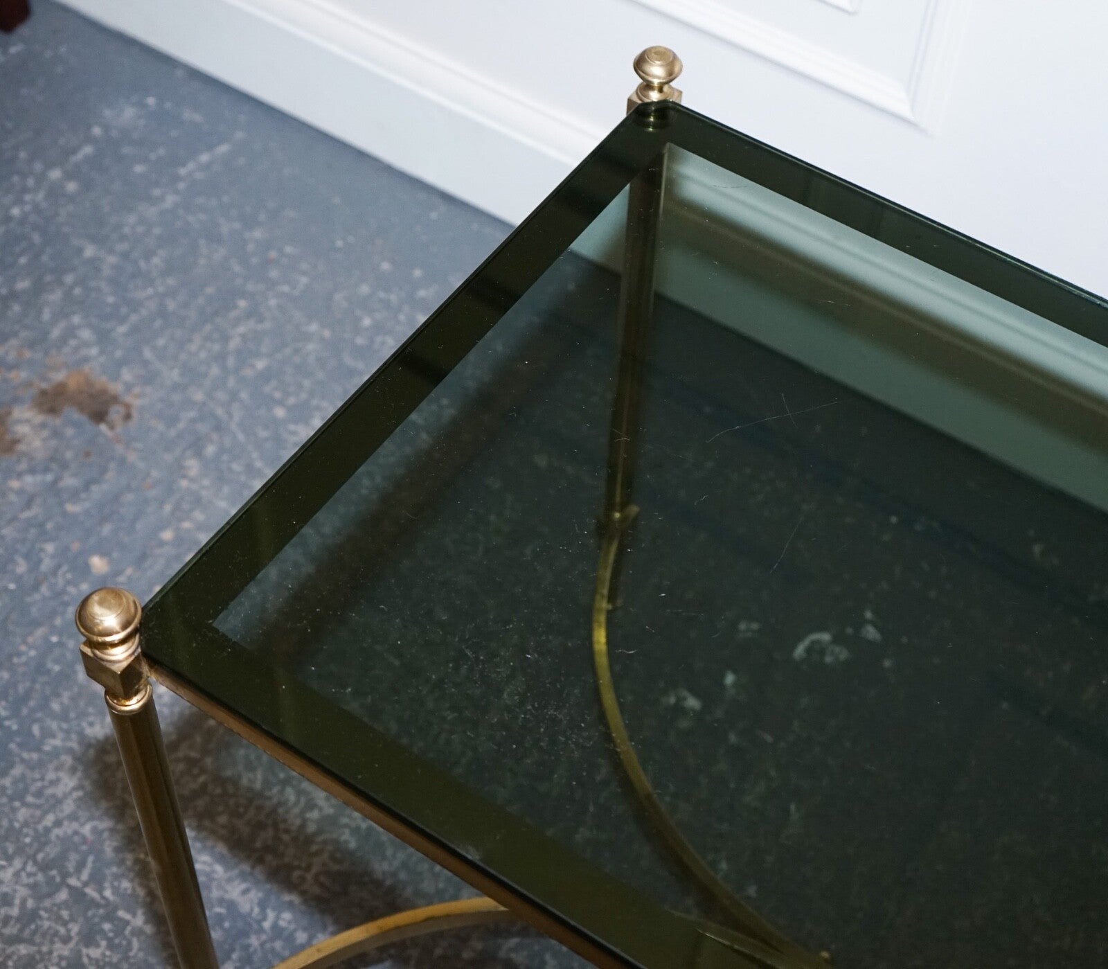 FRENCH HOLLYWOOD REGENCY 1960s BRASS & SMOKED GLASS COFFEE TABLE