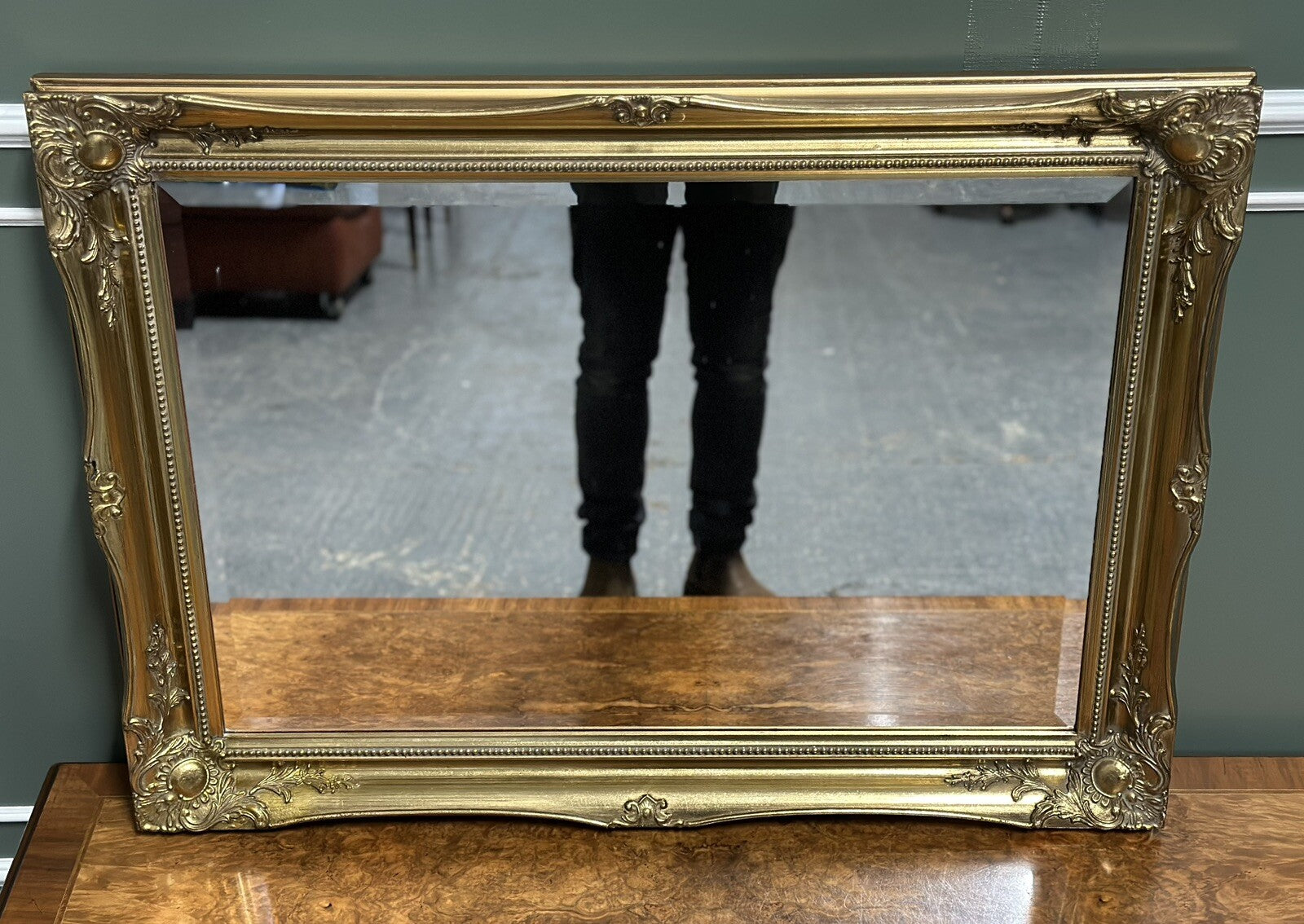 VINTAGE GOLDEN GILT STYLE OVERMANTEL WALL HANGING MIRROR, WIDTH 90 CM