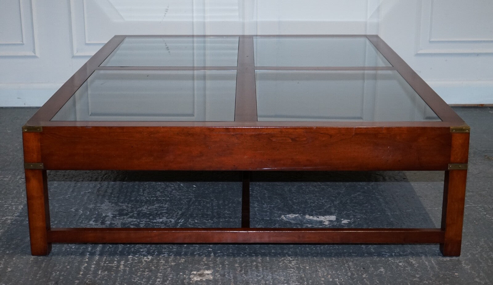 VERY LARGE COFFEE TABLE WITH INLAID GLASS PANELS  MADE BY KENNEDY HARRODS