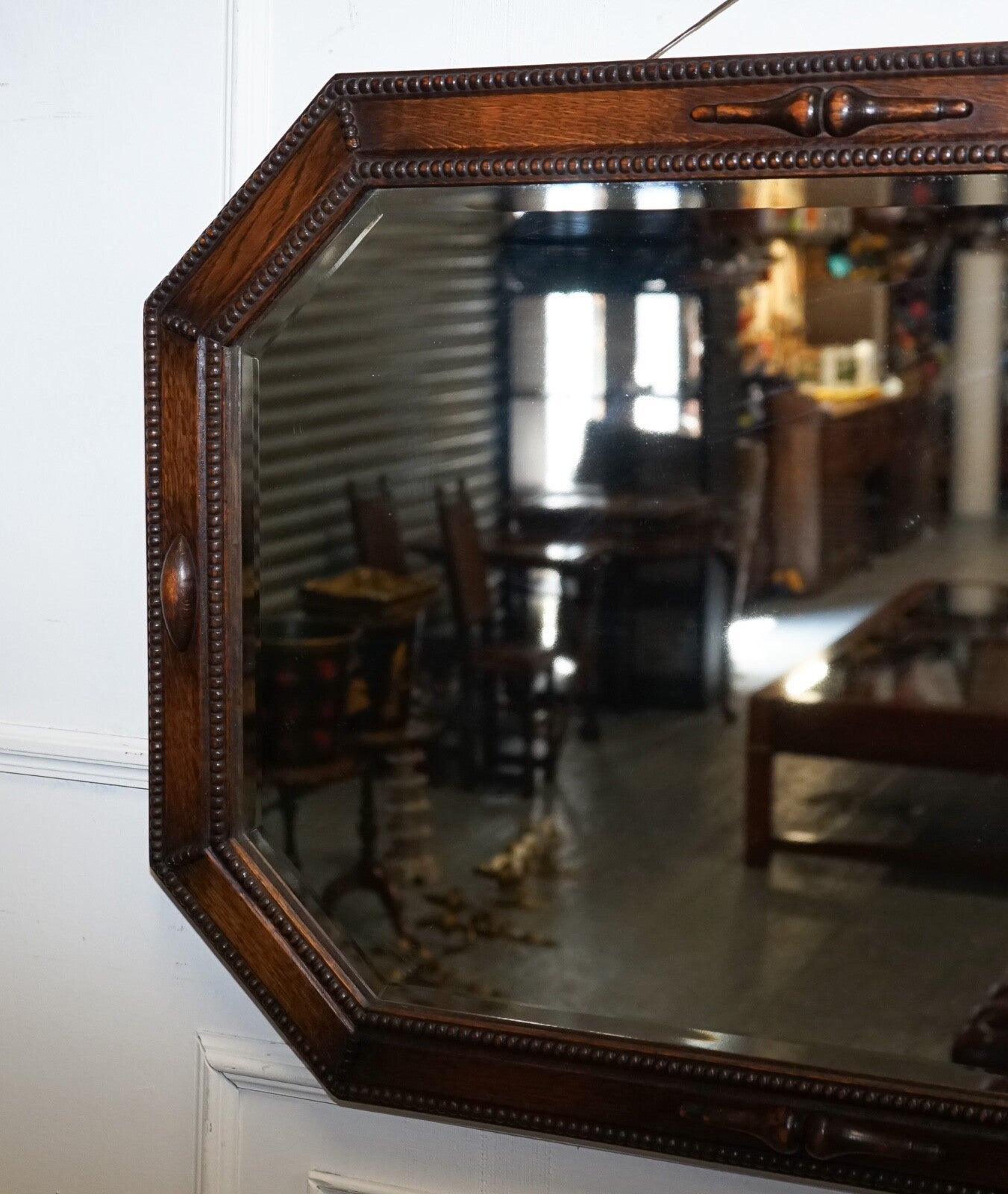 ANTIQUE EDWARDIAN CIRCA 1920 COUNTRY HOUSE  WALL MOUNTED CARVED BOBBIN  MIRROR