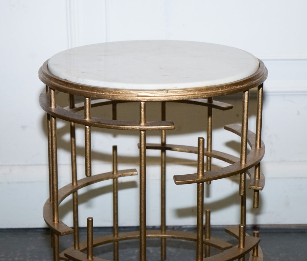 STUNNING ART DECO STYLE CYLINDRICAL MARBLE METAL GOLD BASE PLANT LAMP SIDE TABLE