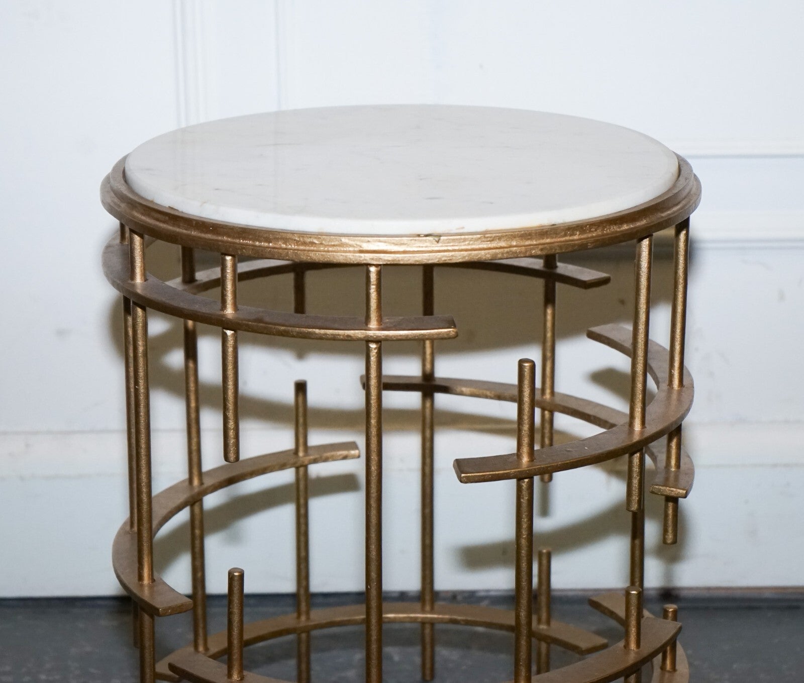 STUNNING ART DECO STYLE CYLINDRICAL MARBLE METAL GOLD BASE PLANT LAMP SIDE TABLE