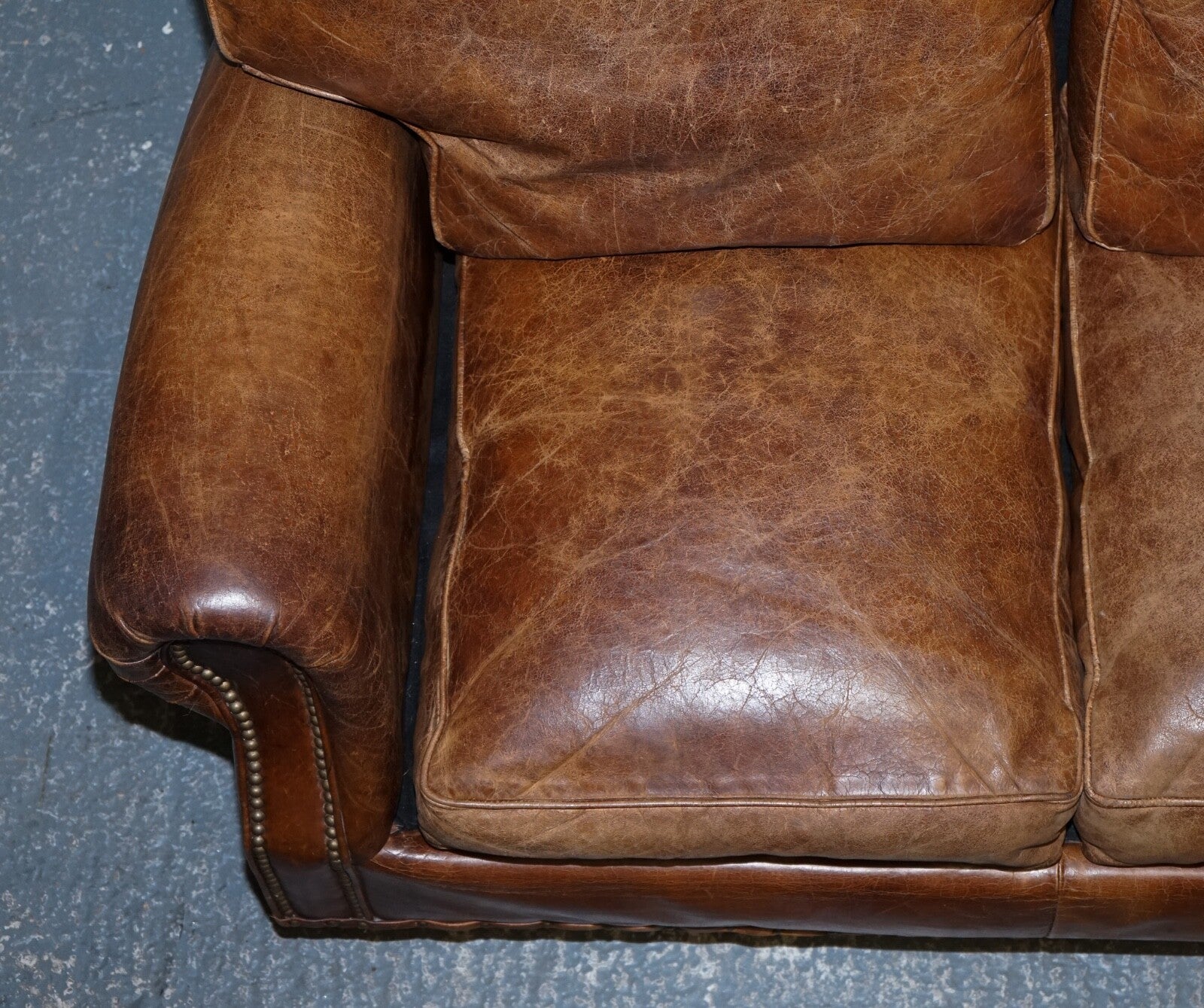 VINTAGE HALO TIMOTHY OULTON BALMORAL TWO SEATER BROWN HERITAGE LEATHER SOFA
