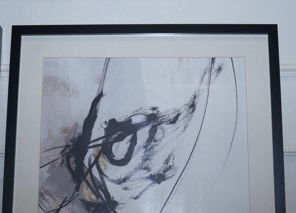 PAIR OF MODERN ART CHARCOAL STYLE WALL PAINTINGS  BLACK FRAME 1/2