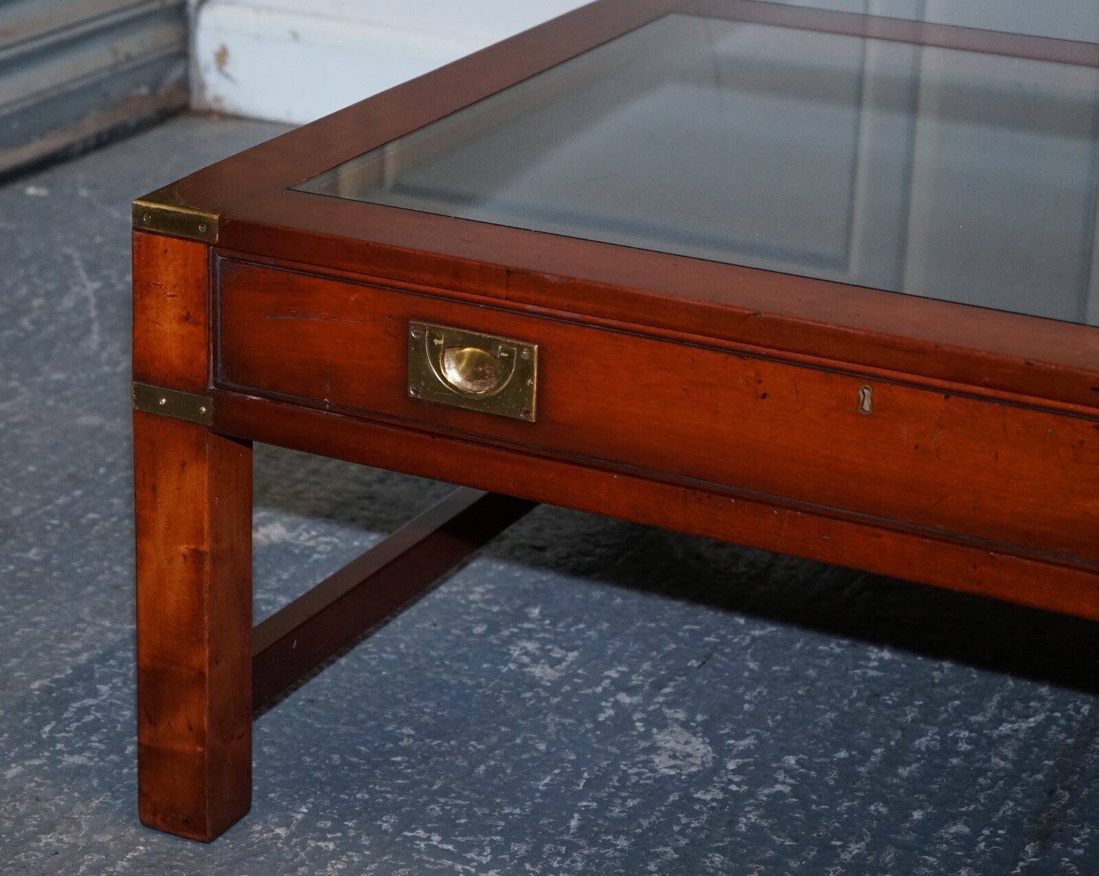 VERY LARGE COFFEE TABLE WITH INLAID GLASS PANELS  MADE BY KENNEDY HARRODS