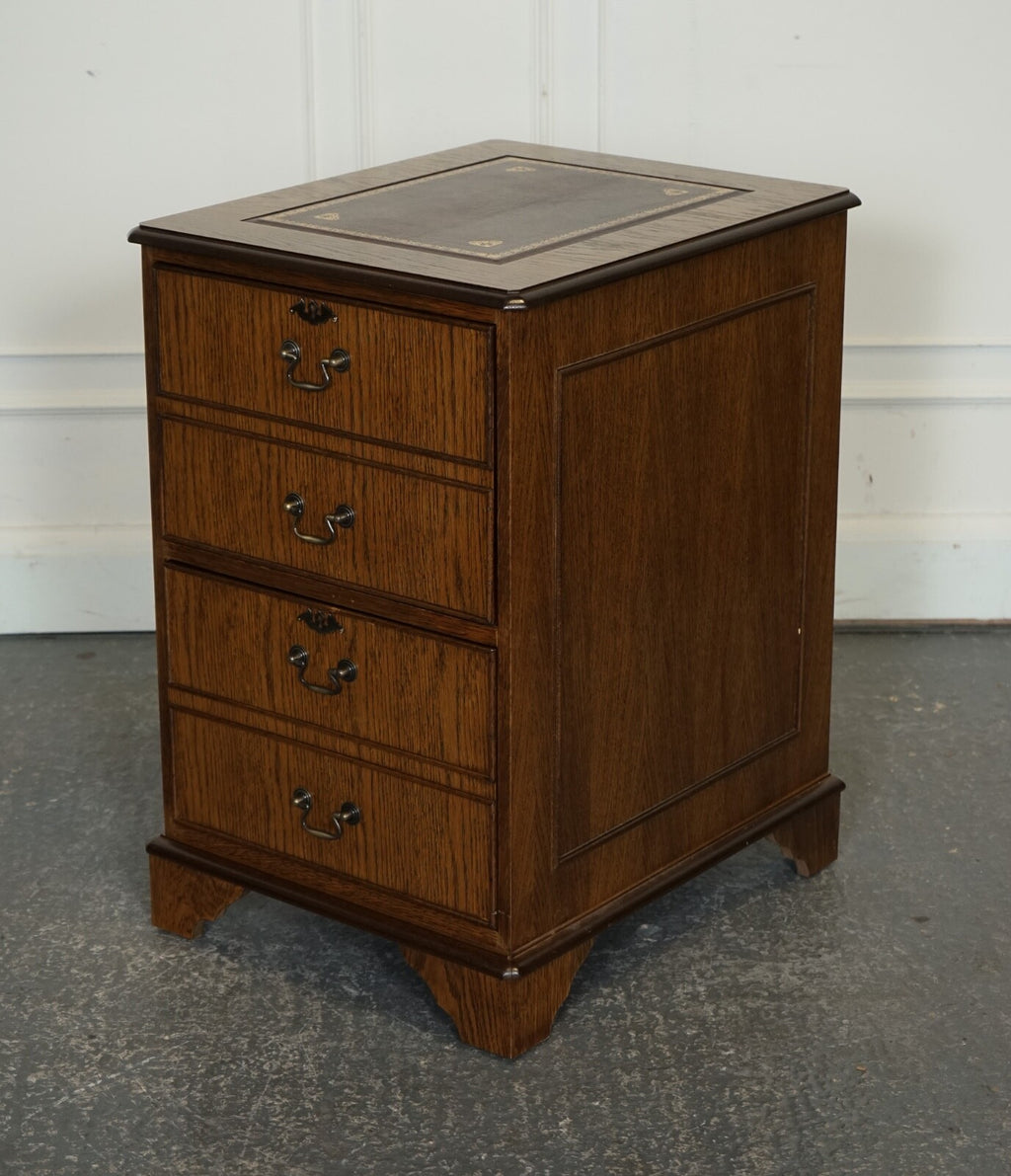 VINTAGE OAK OFFICE FILLING CABINET TWO DRAWERS BROWN LEATHER TOP PART OF SUITE