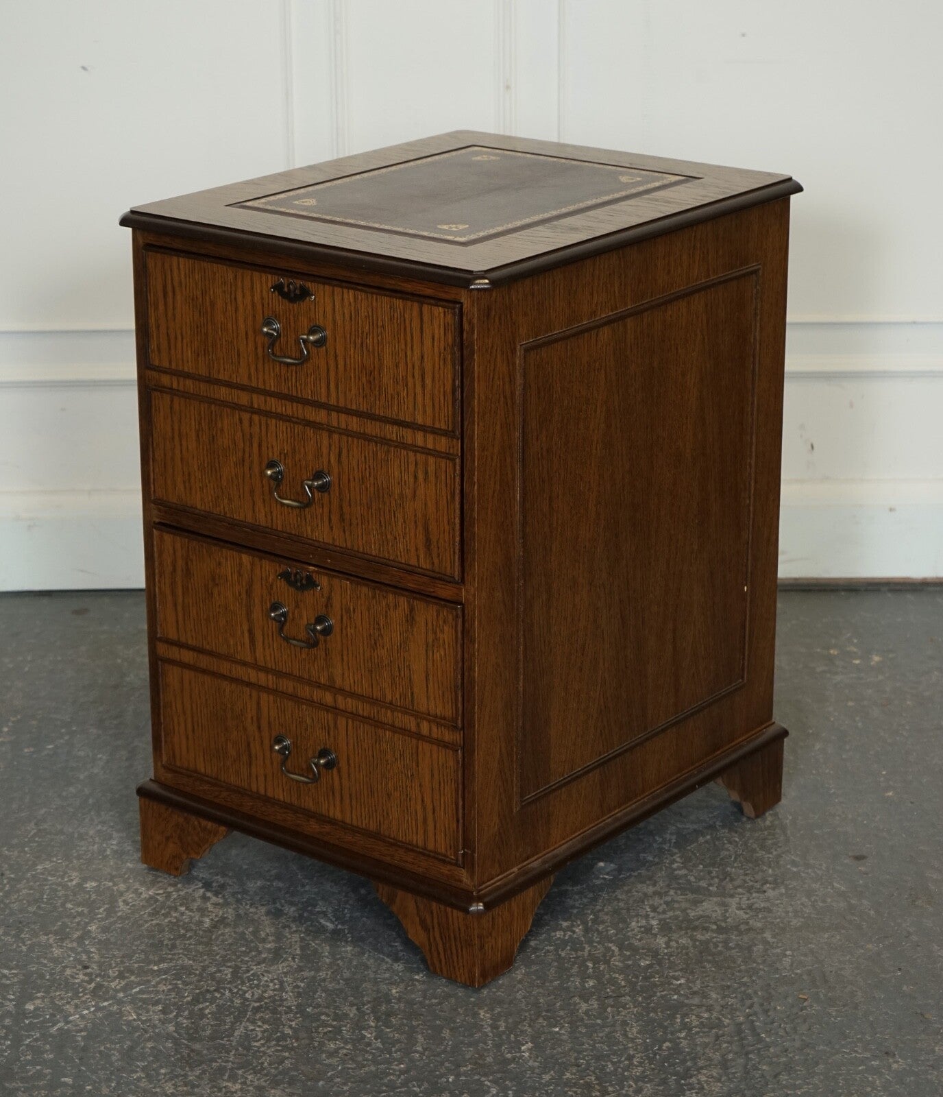 VINTAGE OAK OFFICE FILLING CABINET TWO DRAWERS BROWN LEATHER TOP PART OF SUITE