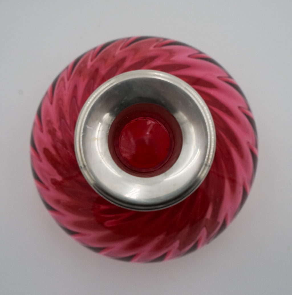 SILVER COLLARED HAND BLOWN CRANBERRY CRYSTAL DECANTER HARDWICKE COLLECTION