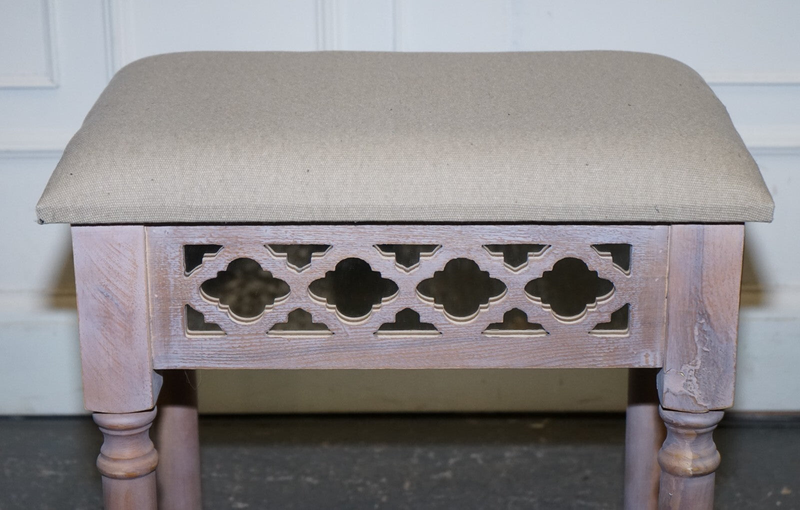PAINTED MIRRORED PINK VANITY STOOL WiTH CREAM FABRIC DRESSING TABLE AVAILABLE