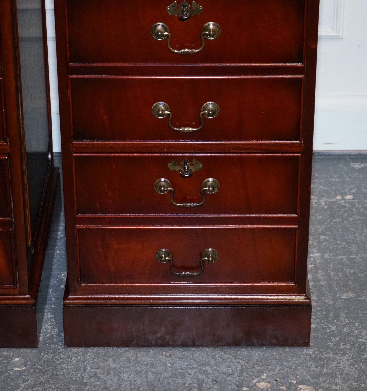 PAIR OF FILLING CABINETS BURGUNDY LEATHER GOLD EMBOSSED TOP 3 SPACIOUS DRAWERS