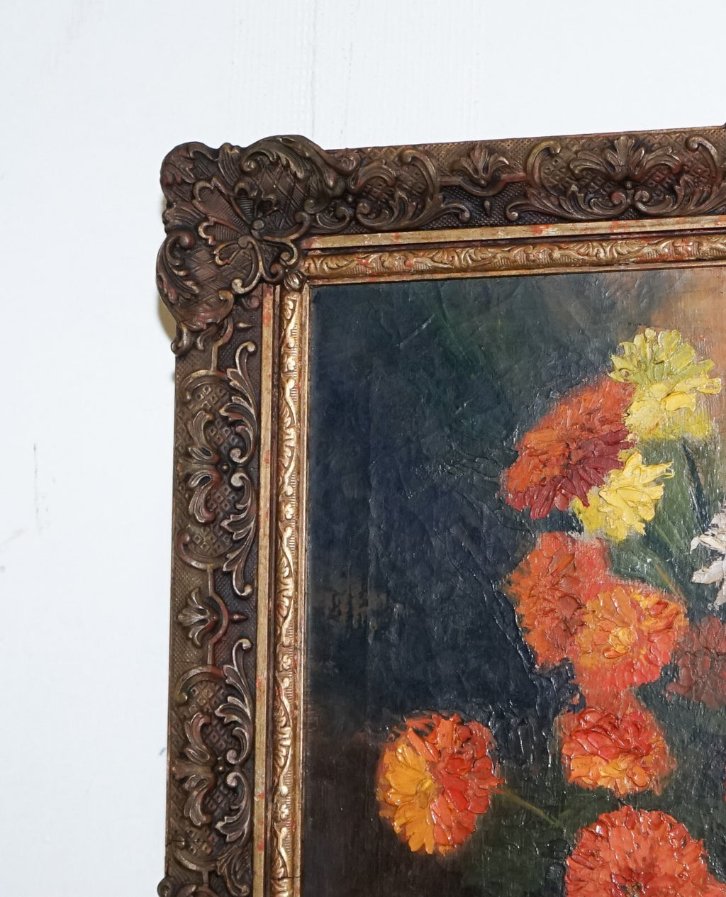 STILL LIFE PAINTING FLORAL BOUQUET GILTED FRAME SIGNED RUSSEL WHITE 1953