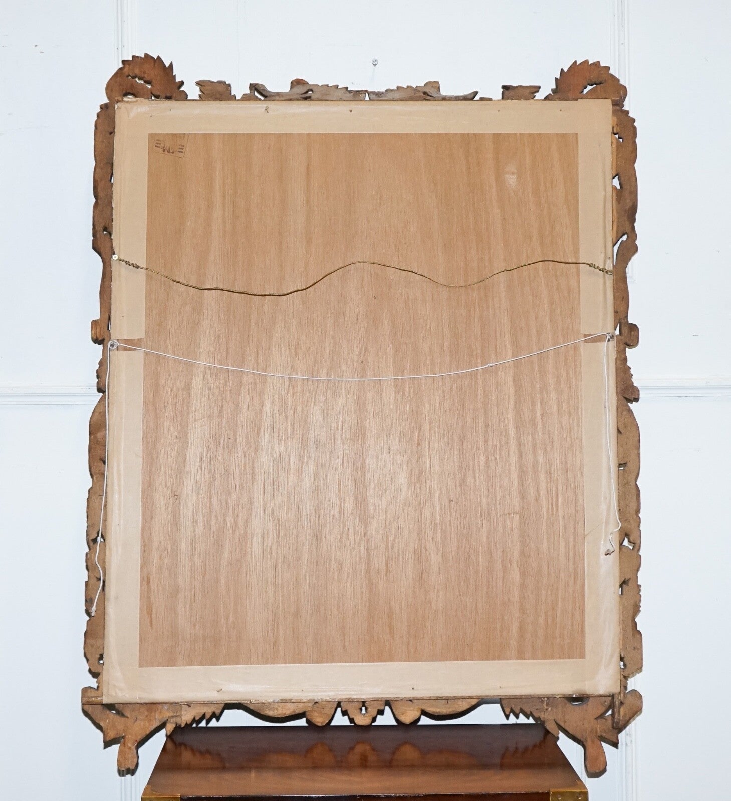 VINTAGE BLACK FORREST STYLE HEAVILY CARVED WOODEN WALL MIRROR VERY DECORATIVE