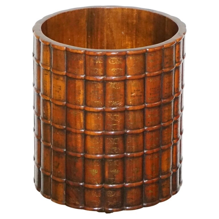 VINTAGE THEODORE ALEXANDER LEATHER FAUX BOOK WASTE BASKET OFFICE BIN